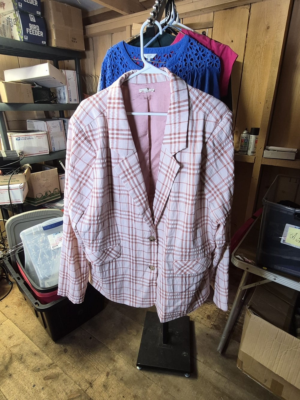 JODIFL Pink Plaid Lightweight Blazer Bin 57